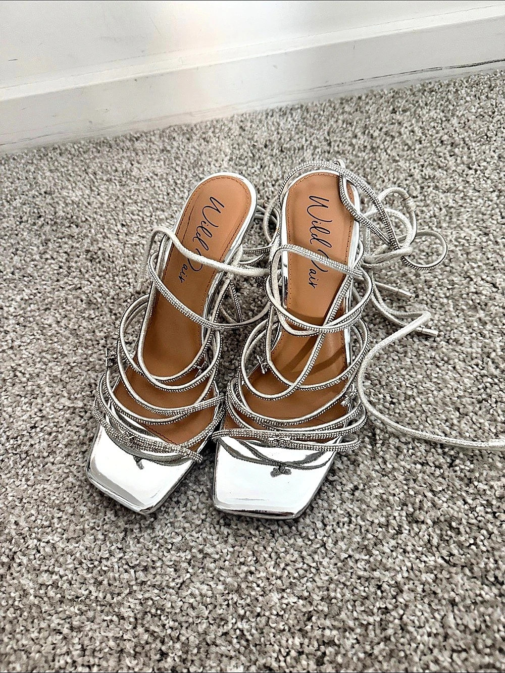 Wild Pair Rhinestone Lace-Up Sandals in Silver